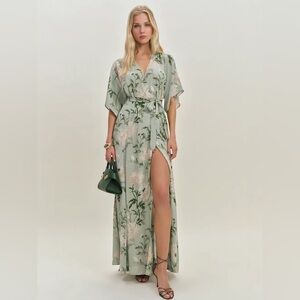 NEW Reformation Winslow Wrap Dress Pergola Floral Green | size XS
